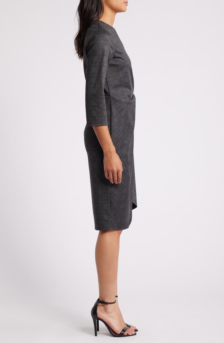 Tahari ASL Glen Plaid Side Ruched Knit Dress, Alternate, color,