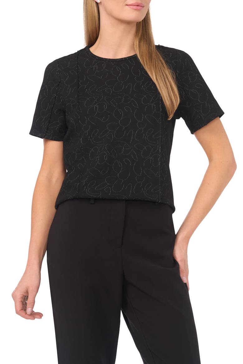 Pintuck Crepe Knit Jacquard Top, Main, color, RICH BLACK