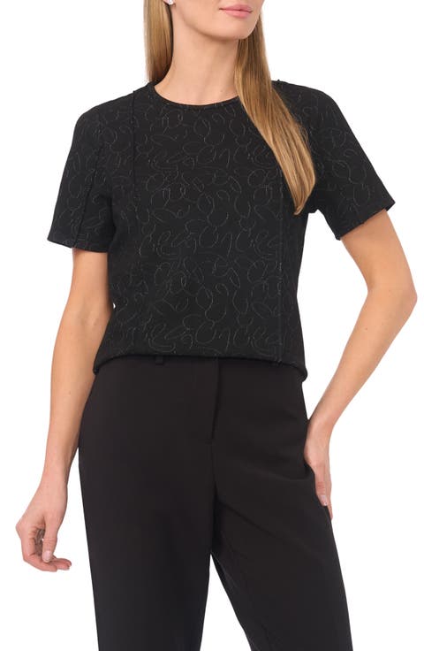 Halogen® Pintuck Crepe Knit Jacquard Top (Regular & Petite)