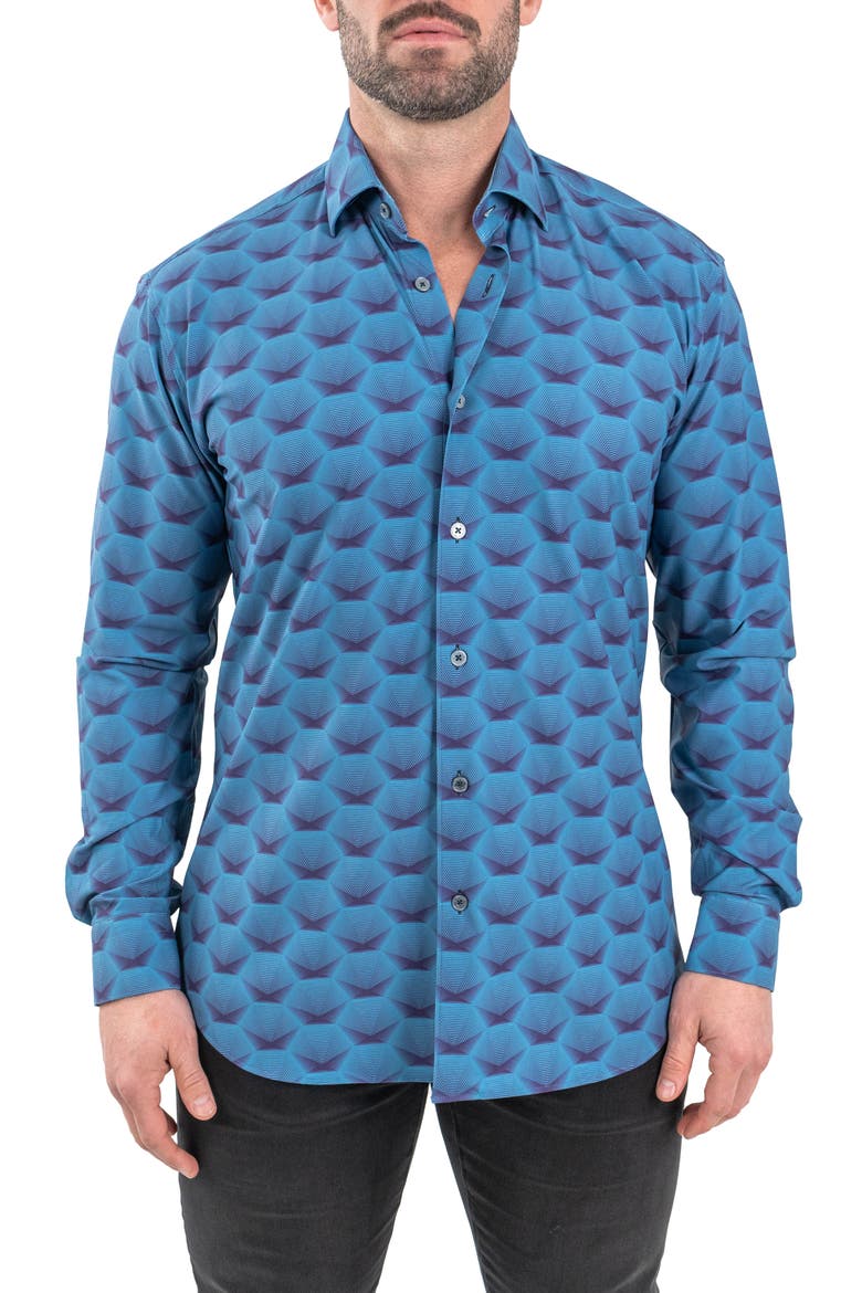 Einstein Stretch Horizon Button-Up Shirt, Main, color, BLUE