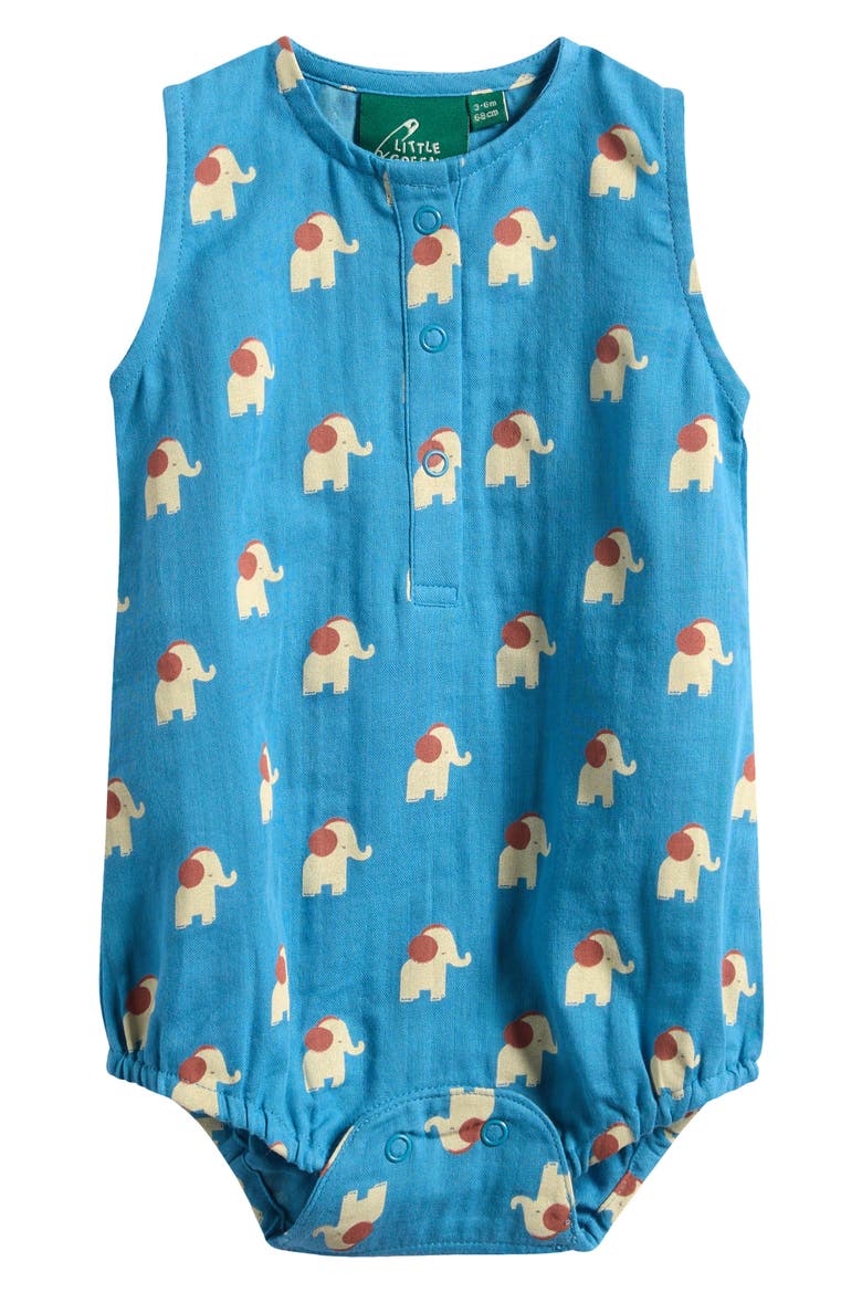 Blue Elephant Organic Cotton Bubble Romper, Main, color, BLUE