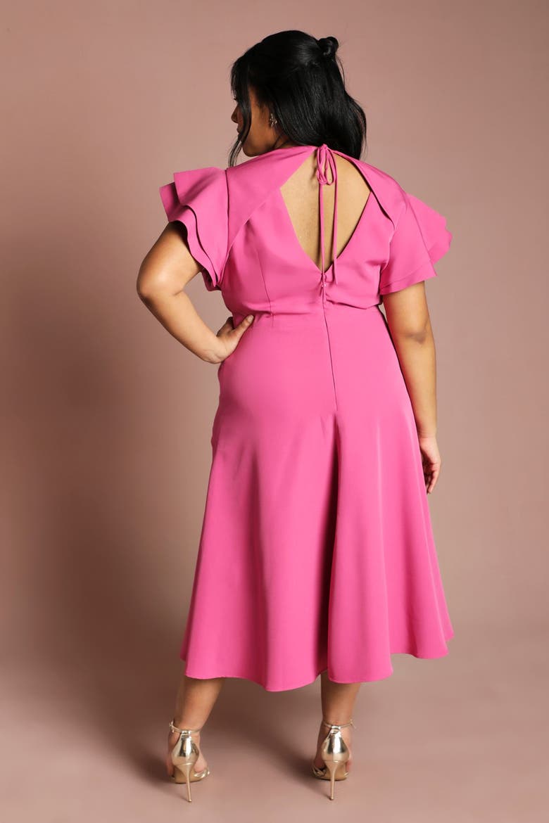 Plus Wrap Midi Dress, Alternate, color, Magenta