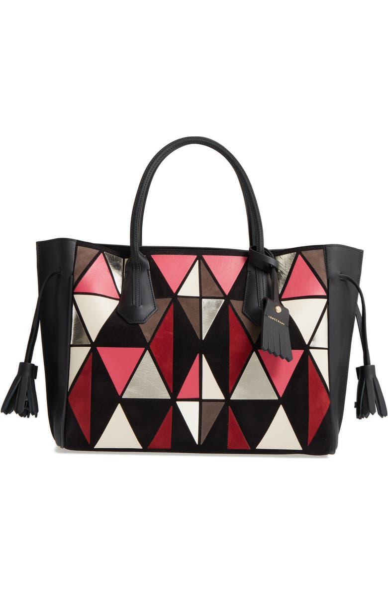 Longchamp Penelope Arty Medium Leather & Suede Tote, Main, color, Red