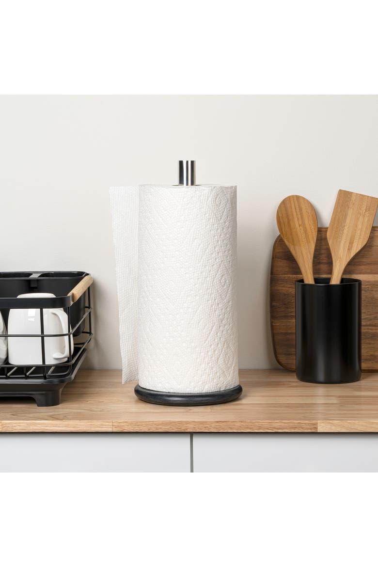 Avery Modern Classic Metal with Non Slip Weighted Marble Base Paper Towel Holder, Alternate, color, Chrome / Black Marble