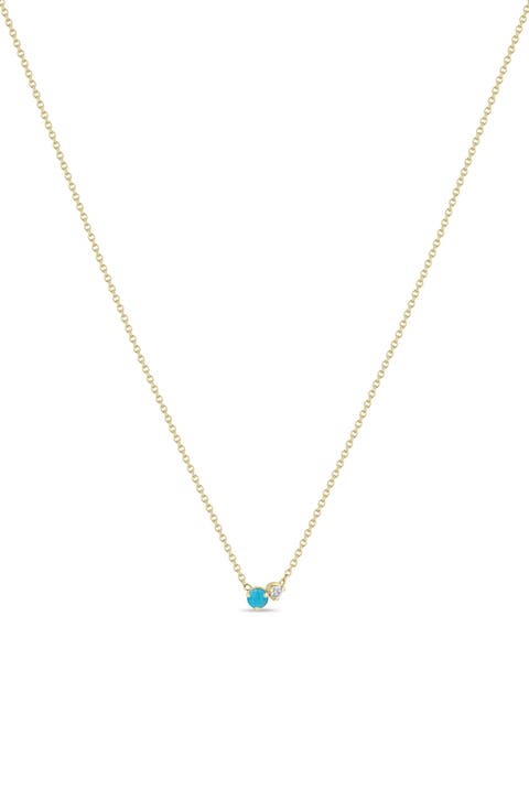 14K Gold Mixed Stone Pendant Necklace