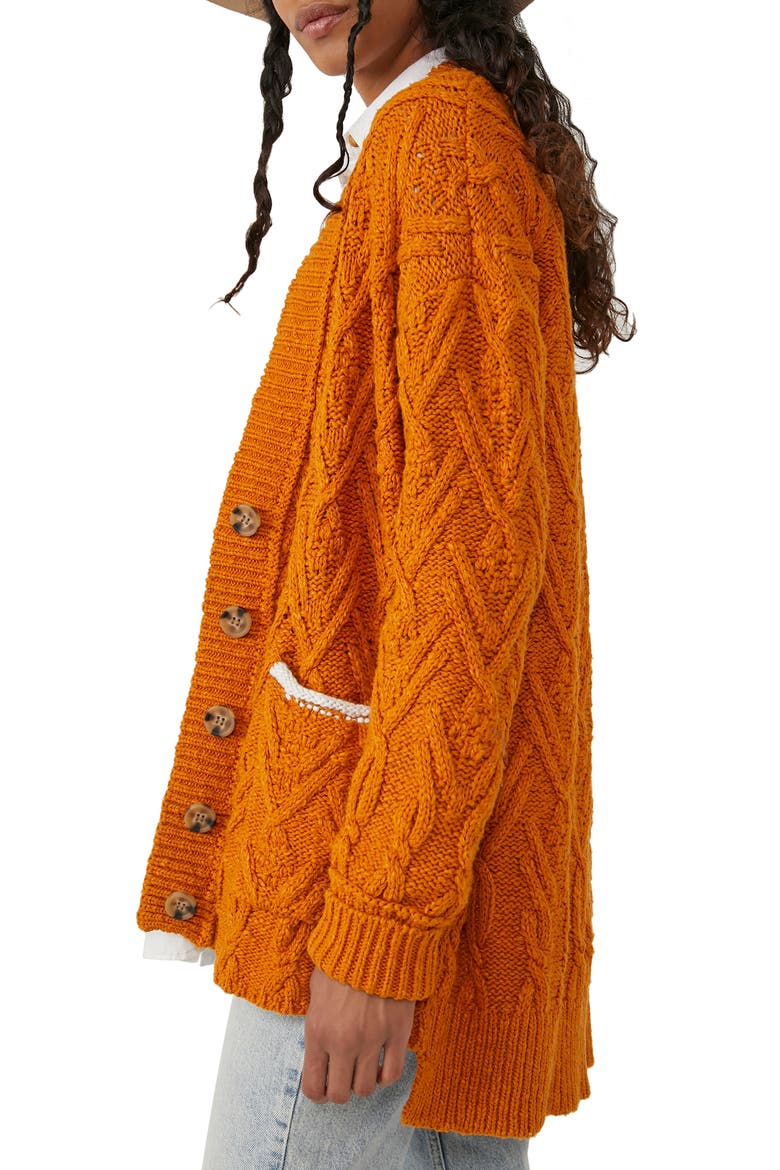 Montana Cable Cotton Cardigan, Alternate, color, PUMPKIN PIE