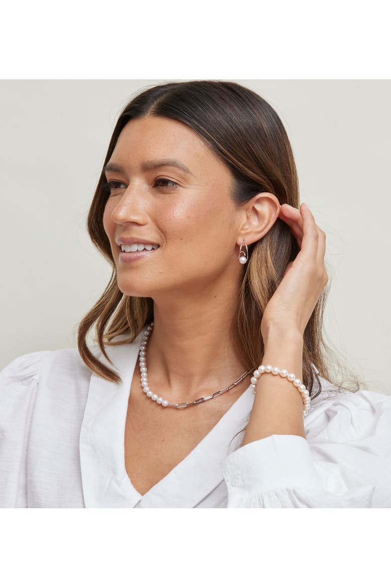 7mm White Freshwater Amelia Pearl & Chain Necklace, Alternate, color, Sterling Silver