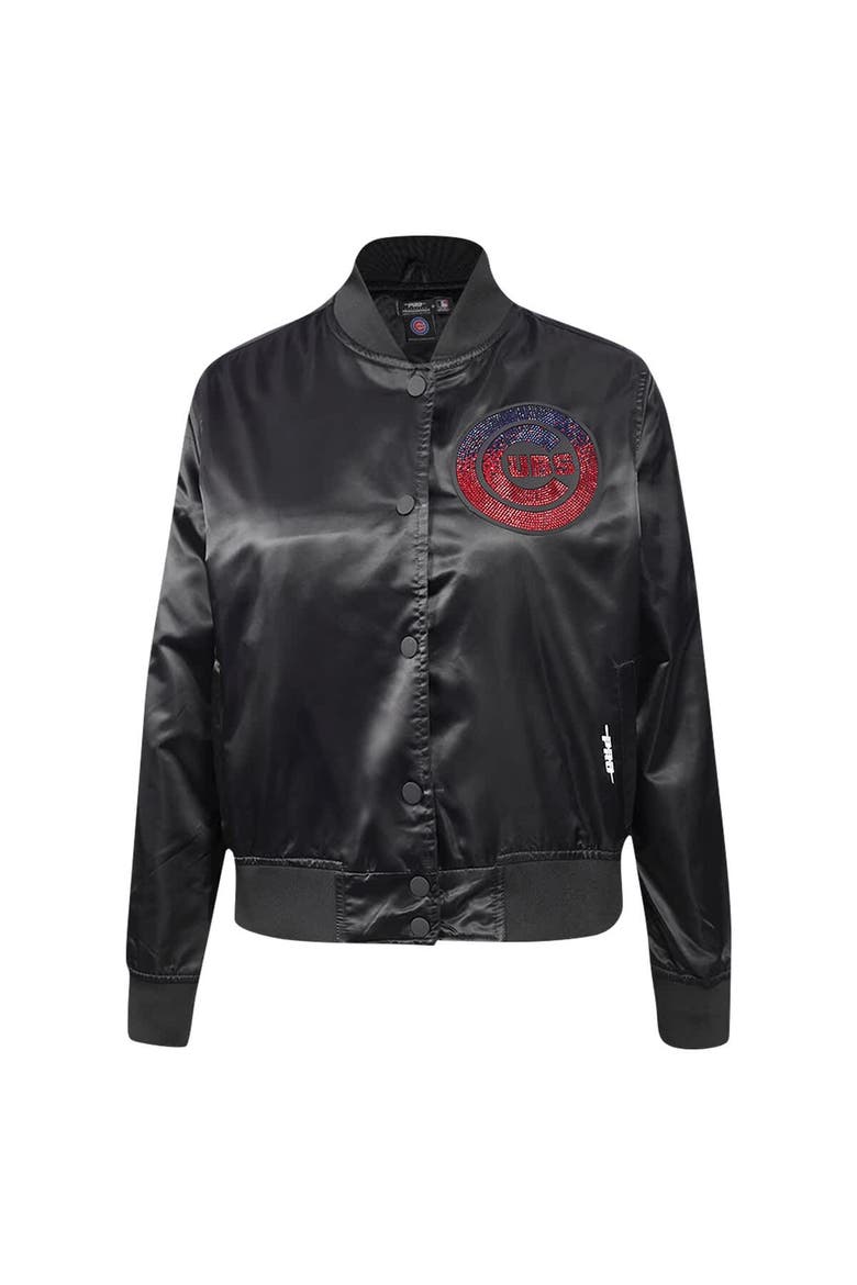 Women's Pro Standard Black Chicago Cubs Rhinestone Satin Full-Snap Jacket, Alternate, color, Black