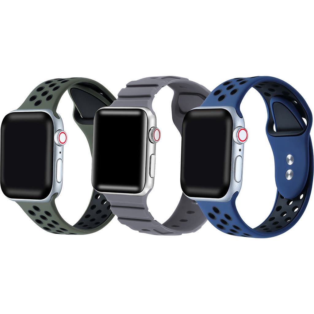 The Posh Tech Assorted 3-pack Silicone Apple Watch® Watchbands In Green/grey/blue Assorted