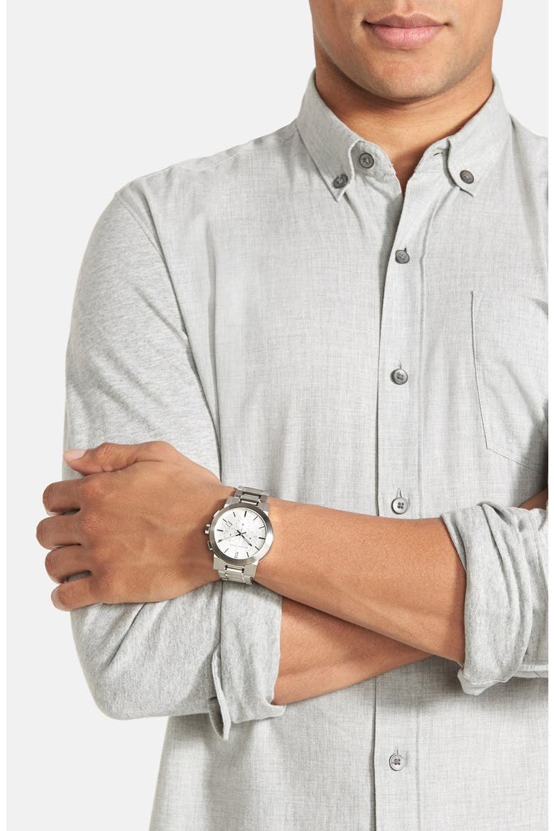 Check Stamped Chronograph Bracelet Watch, 44mm, Alternate, color, SILVER
