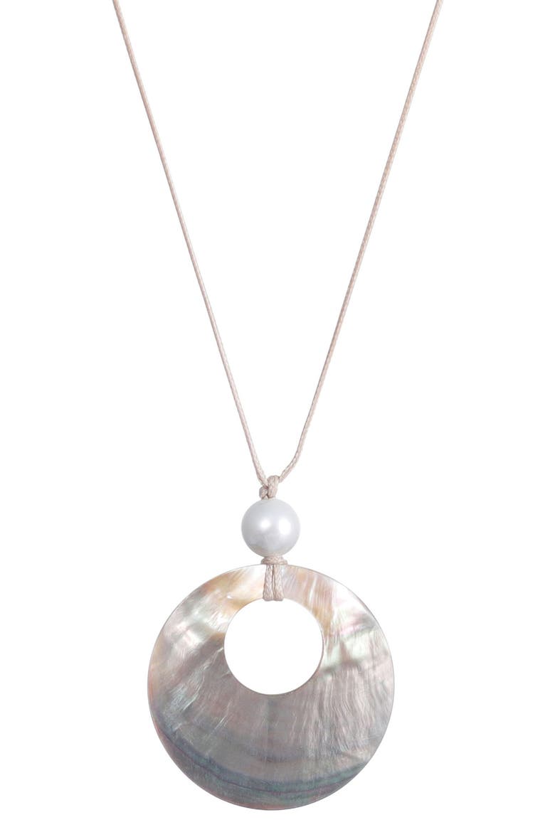 Shell & Faux Pearl Pendant Necklace, Main, color, WHITE