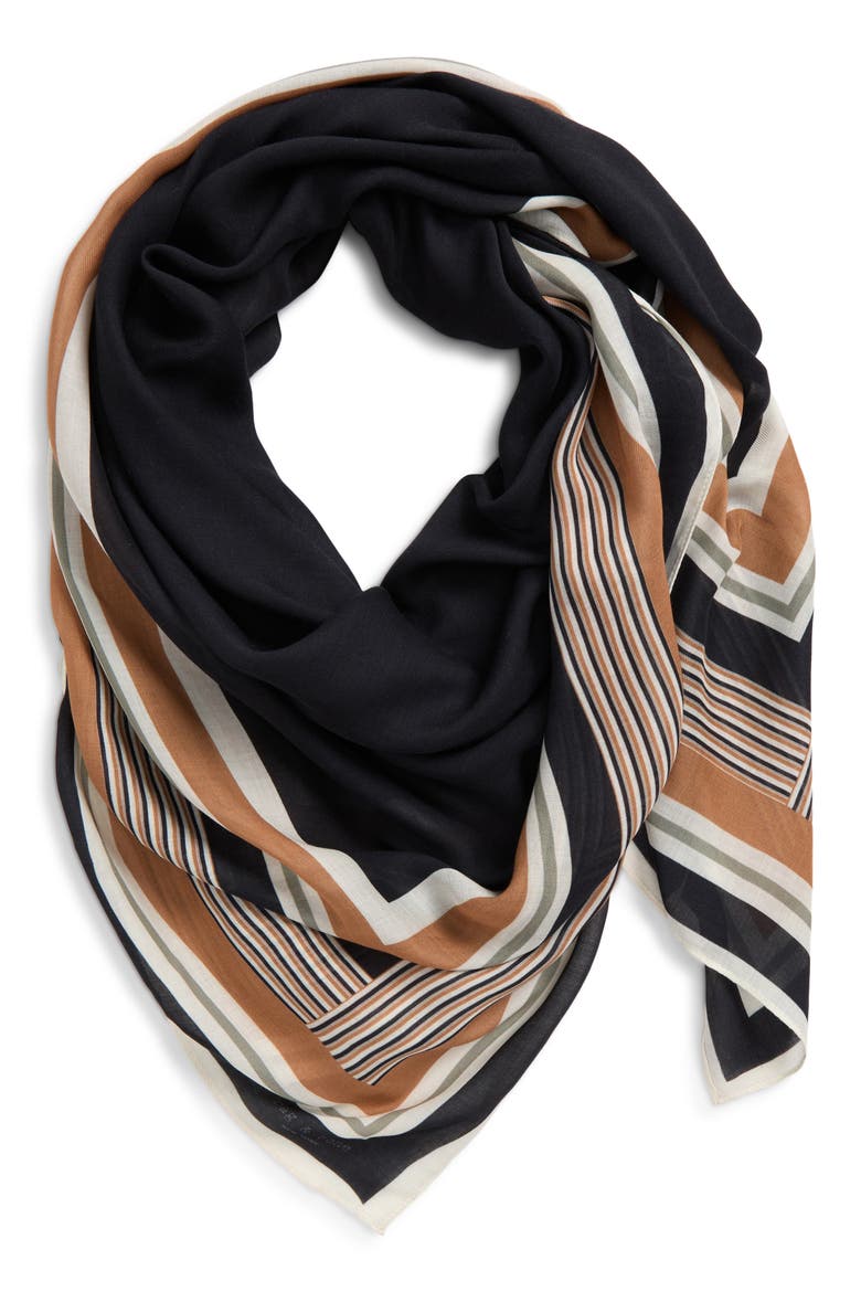 Lina Striped Modal Scarf, Main, color, BLACK/ TAN/ OLIVE