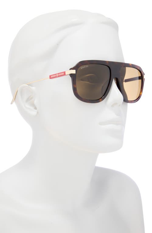 Gucci 57mm Aviator Sunglasses In Havana Gold Brown