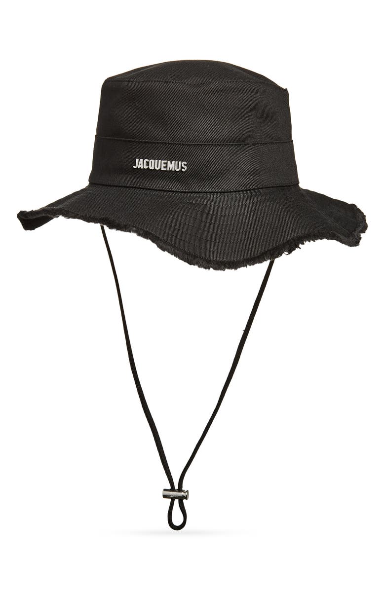 Jacquemus Le Bob Artichaut Fray Brim Cotton Hat, Main, color, Black 990