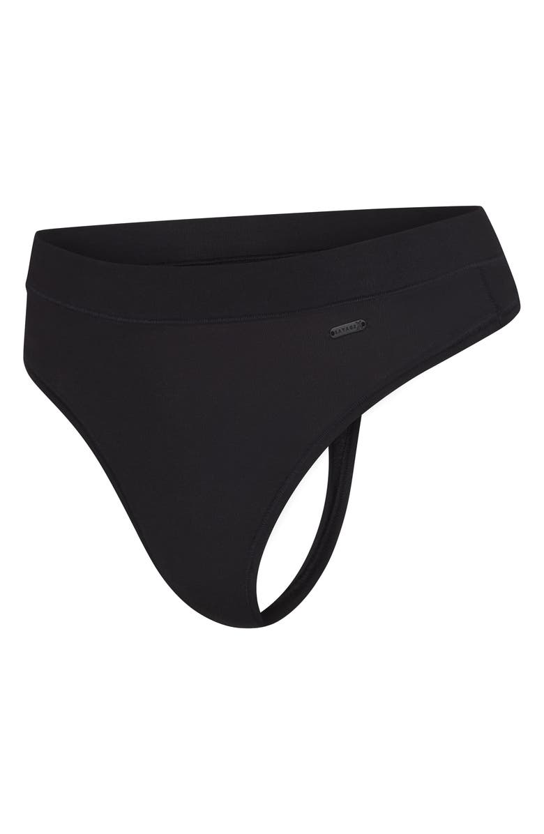 SAVAGE X FENTY Stretch Cotton Essentials Thong, Alternate, color, Caviar