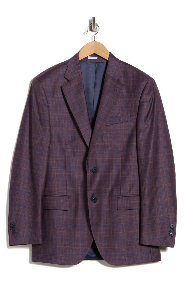 Peter Millar Plaid Wool & Cashmere Blend Sport Coat, Alternate, color, Maroon / Dark Red