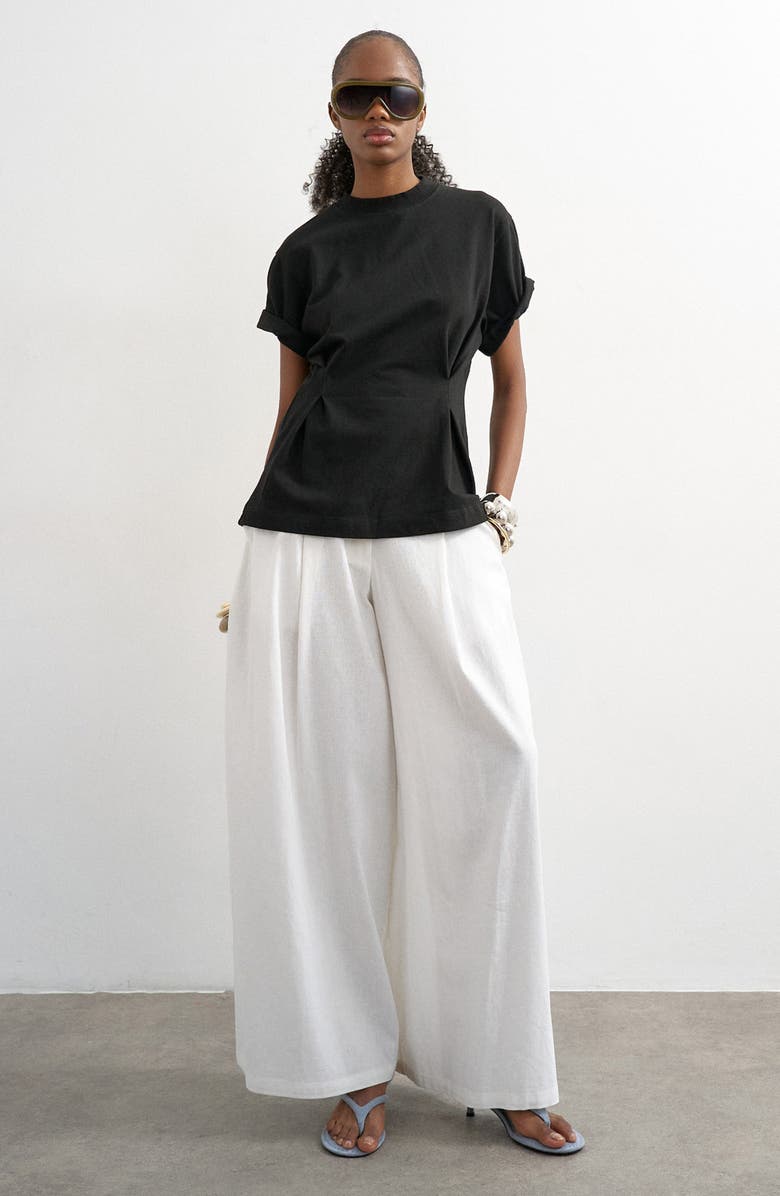 Topshop Linen Blend Wide Leg Pants, Main, color, White