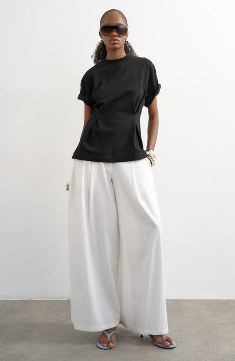 Linen Blend Wide Leg Pants