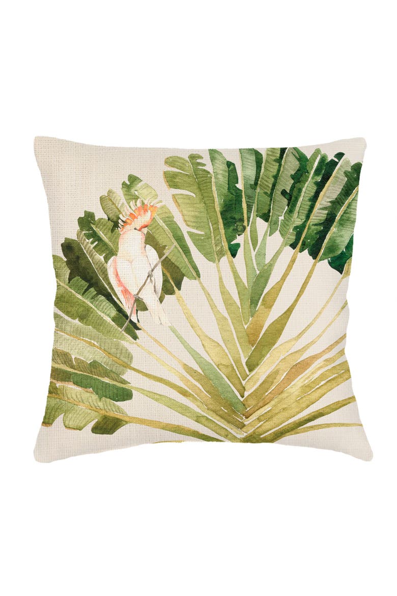 Tropical Bird Velvet Pillow 20x20 with Down Alternative Insert, Main, color, Green