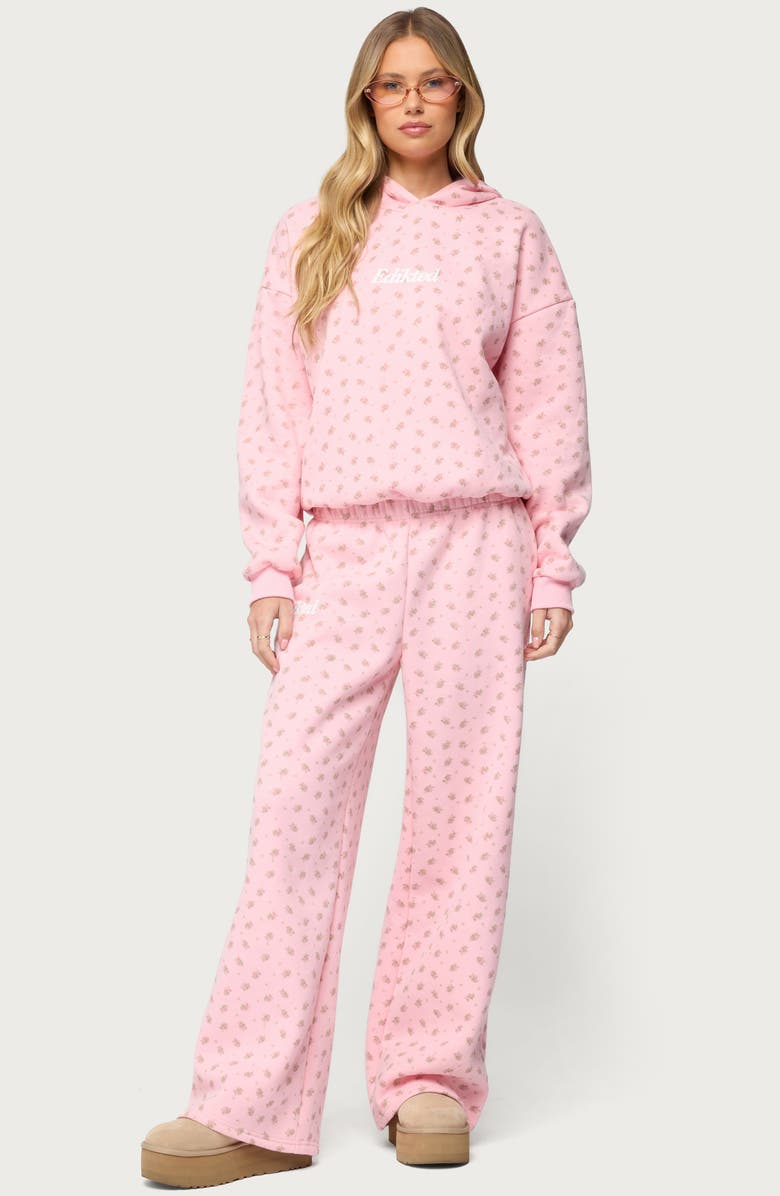 EDIKTED Floral Low Rise Straight Leg Sweatpants, Alternate, color, 