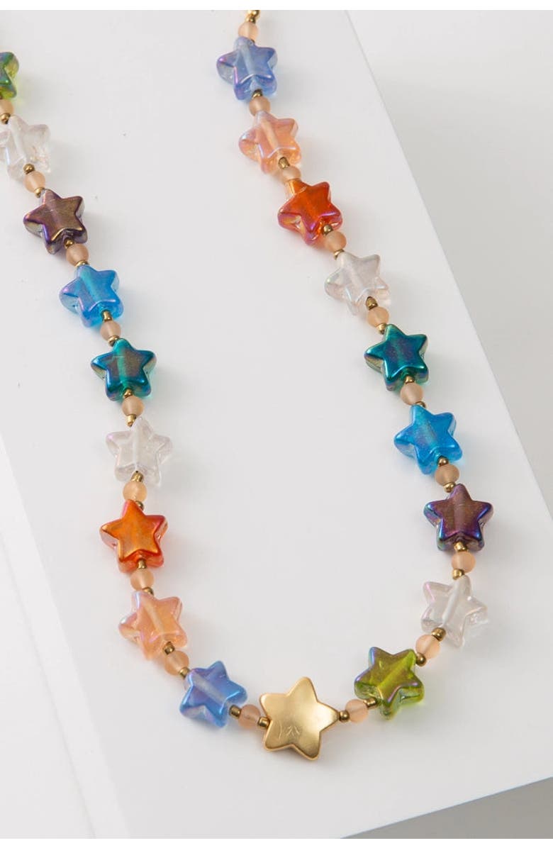 Noonday Lucky Star Glass Necklace, Main, color, Gold