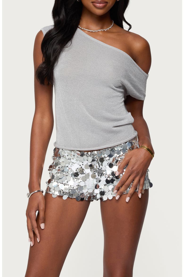 Holly Glitter Off the Shoulder Top, Main, color, SILVER