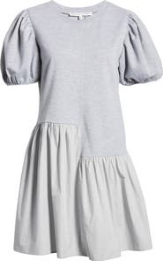 English Factory Puff Shoulder Mixed Media Minidress