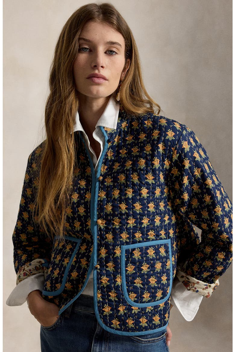 Reversible Quilted Floral Cotton Jacket, Alternate, color, NAVY MULTI