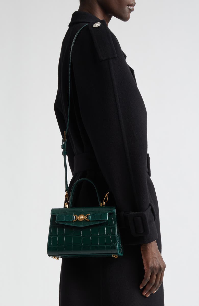 Versace Small Medusa
95 Croc Embossed Leather Top Handle Bag, Alternate, color, Dark Emerald Gold