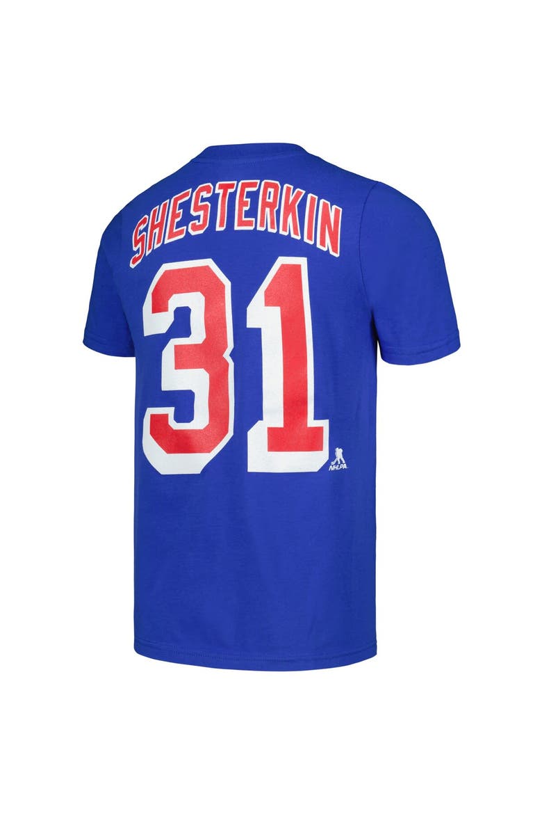 Youth Igor Shesterkin Blue New York Rangers Player Name & Number T-Shirt, Alternate, color, Blue