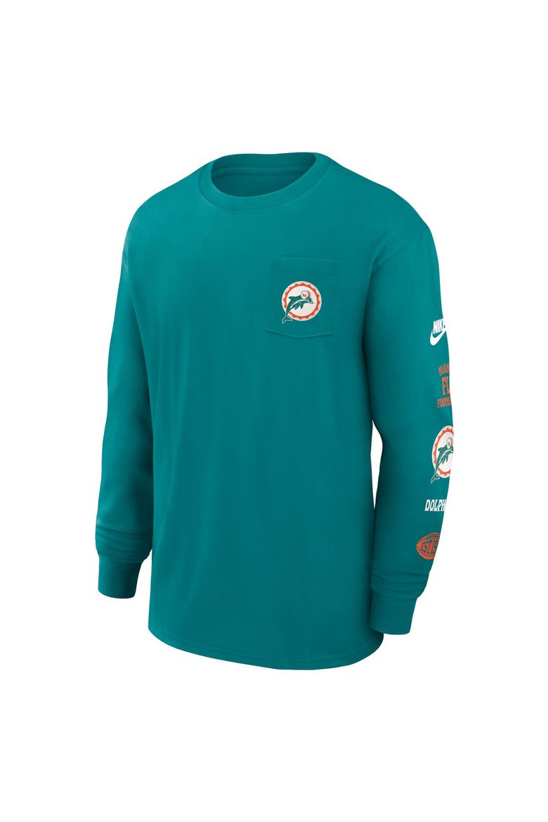 Men's Nike Aqua Miami Dolphins Rewind Heavy Max 90 Pocket Long Sleeve T-Shirt, Alternate, color, Aqua