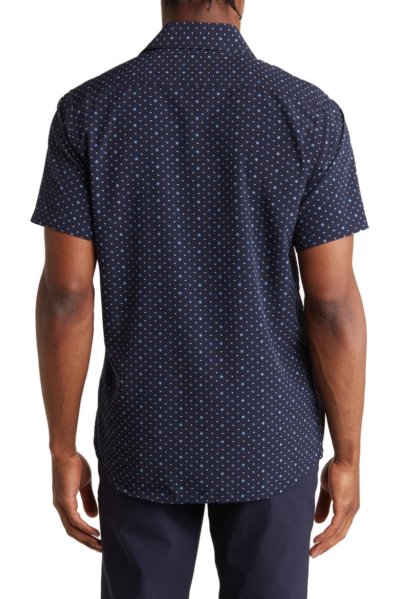Anchor Print Slim Fit Short Sleeve Performance Stretch Button-Up Shirt, Alternate, color, NAVY BLUE