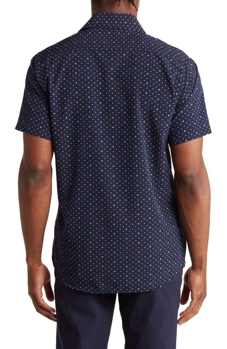 TOM BAINE Anchor Print Slim Fit Short Sleeve Performance Stretch Button-Up Shirt, Alternate, color, Navy Blue