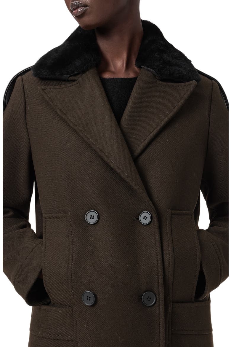 Millie Shearling Collar Wool Blend Long Coat, Alternate, color, KHAKI GREEN