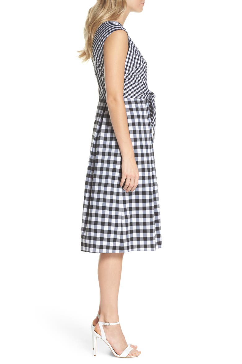 Gingham Tie Front Midi Dress, Alternate, color, IVORY/ BLACK