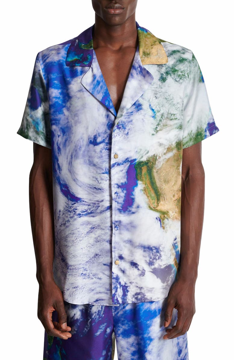 Balmain Pyjama Shirt With Earth Print, Alternate, color, Multicolor