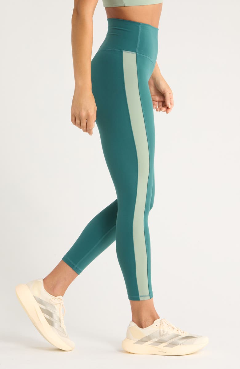Zella Studio Luxe Colorblock High Waist 7/8 Leggings, Alternate, color, Teal Atlantic- Green