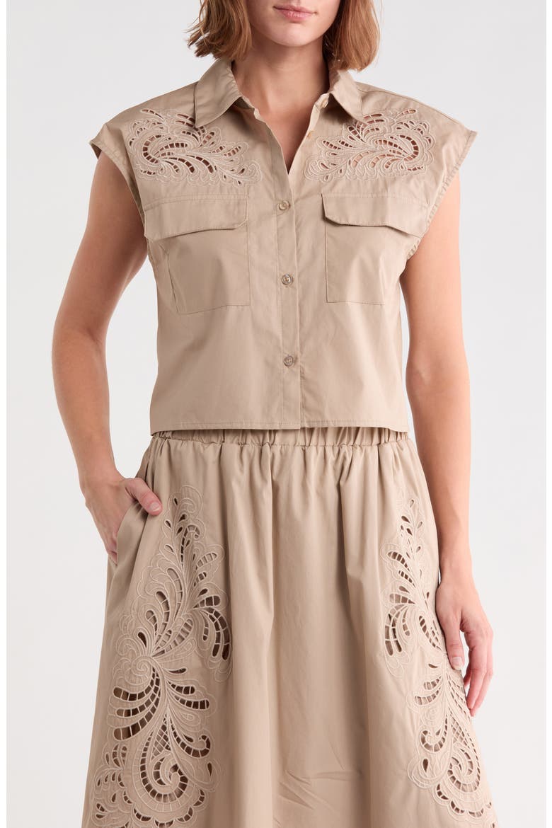 Embroidered Cotton Poplin Shirt, Main, color, SAFARI