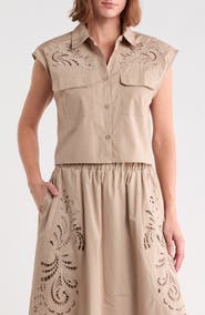 Ellen Tracy Embroidered Cotton Poplin Shirt