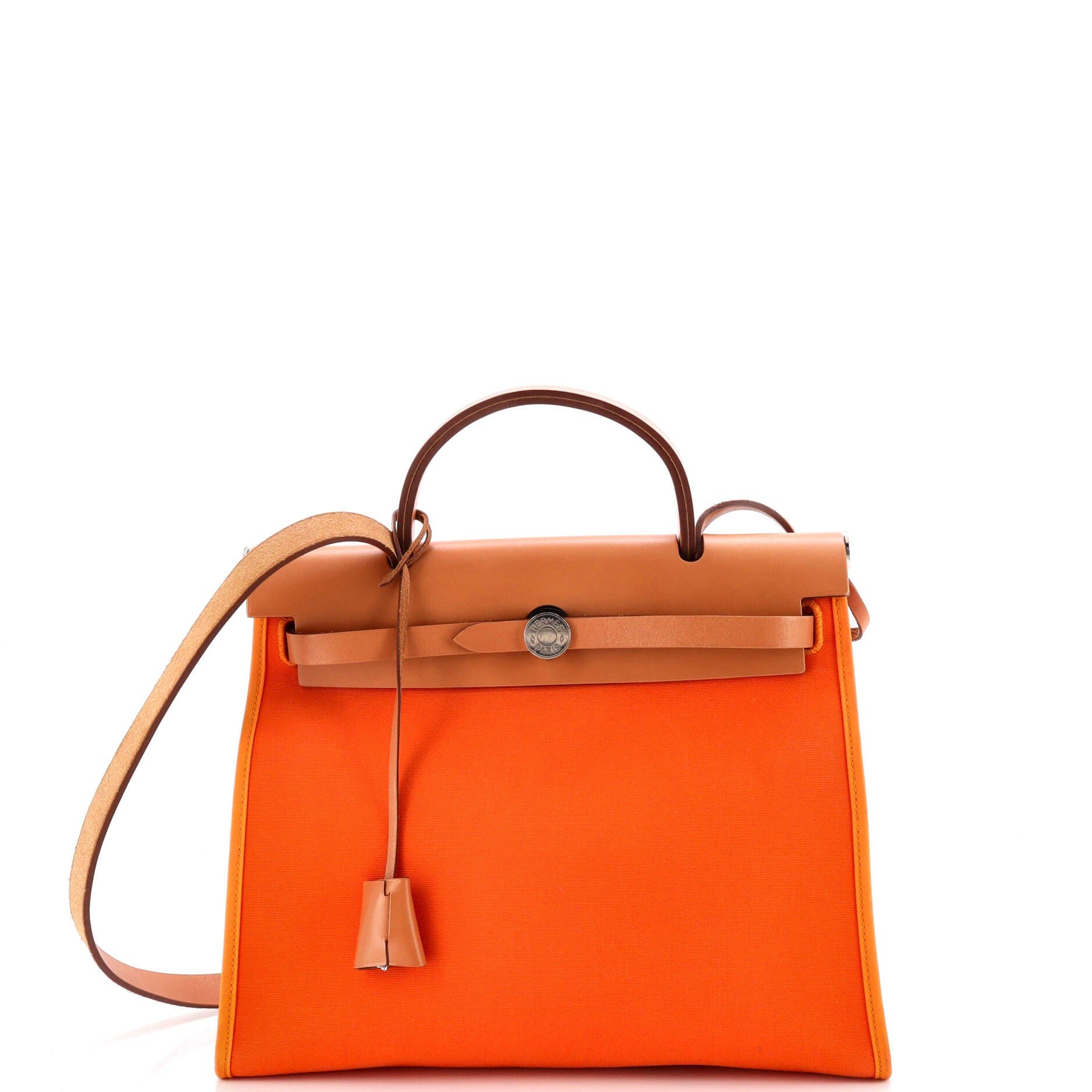 Pre-Owned Hermes Herbag Zip Leather and Toile 31, Main, color, Feu