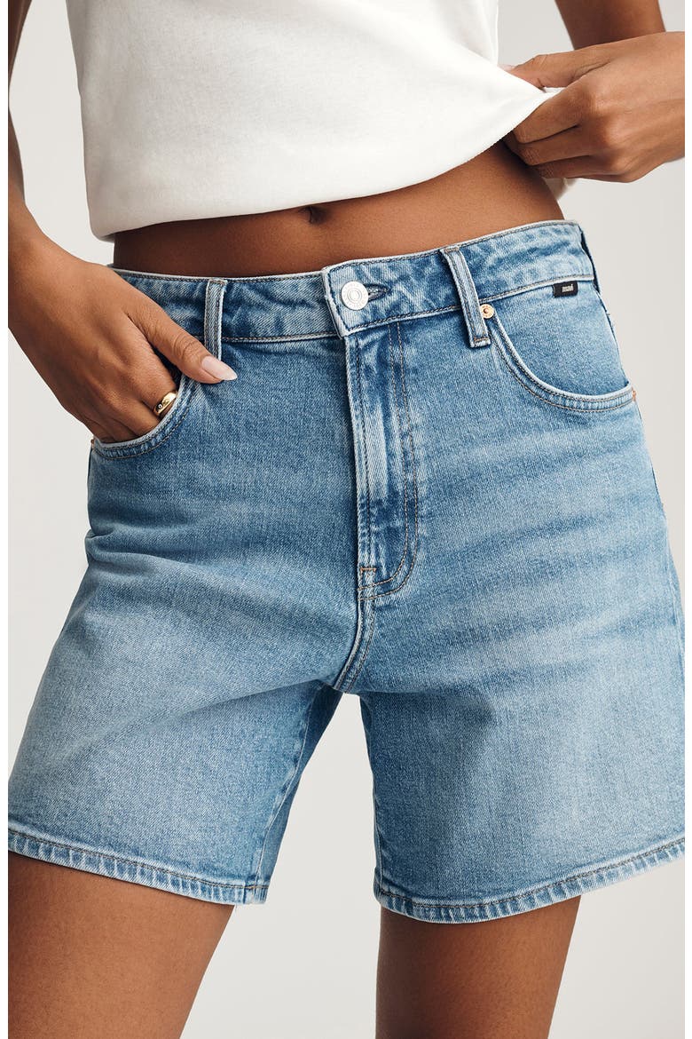 Heidi High Waist Mid Thigh Denim Shorts, Alternate, color, LIGHT BRUSHED CLASSIC BLUE
