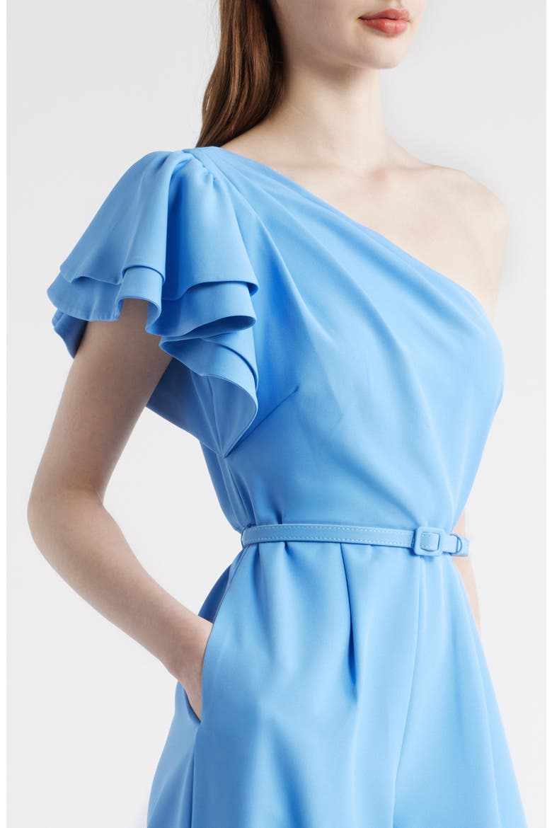 Flutter Sleeve One-Shoulder Wide Leg Scuba Knit Jumpsuit, Alternate, color, SEAPORT