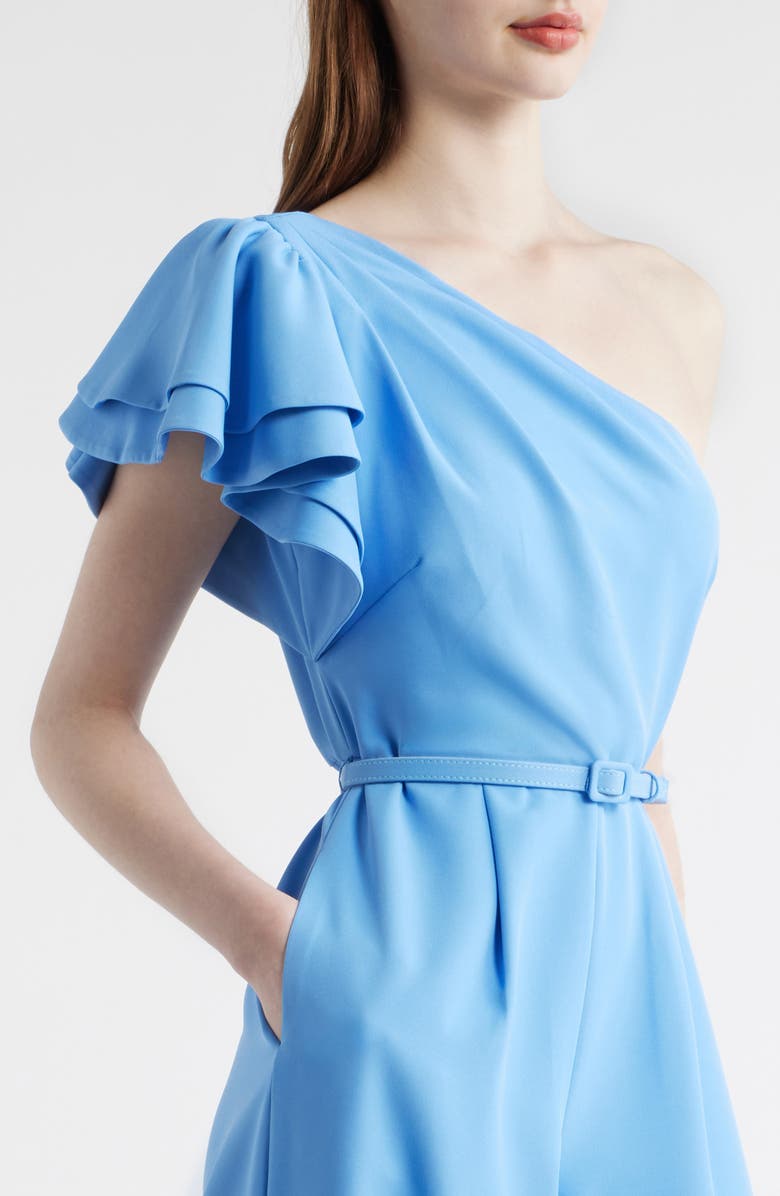 Anne Klein Flutter Sleeve One-Shoulder Wide Leg Scuba Knit Jumpsuit, Alternate, color, Seaport