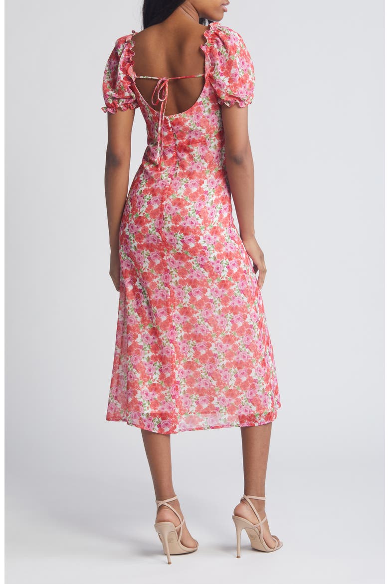 Felicity Floral Print Midi Dress, Alternate, color, RED / PURPLE ROSES