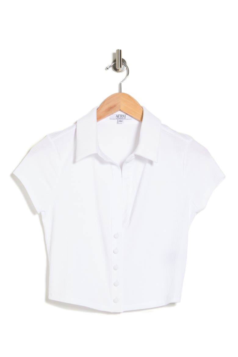 Cross Button-Down Cropped Shirt, Alternate, color, BLANC