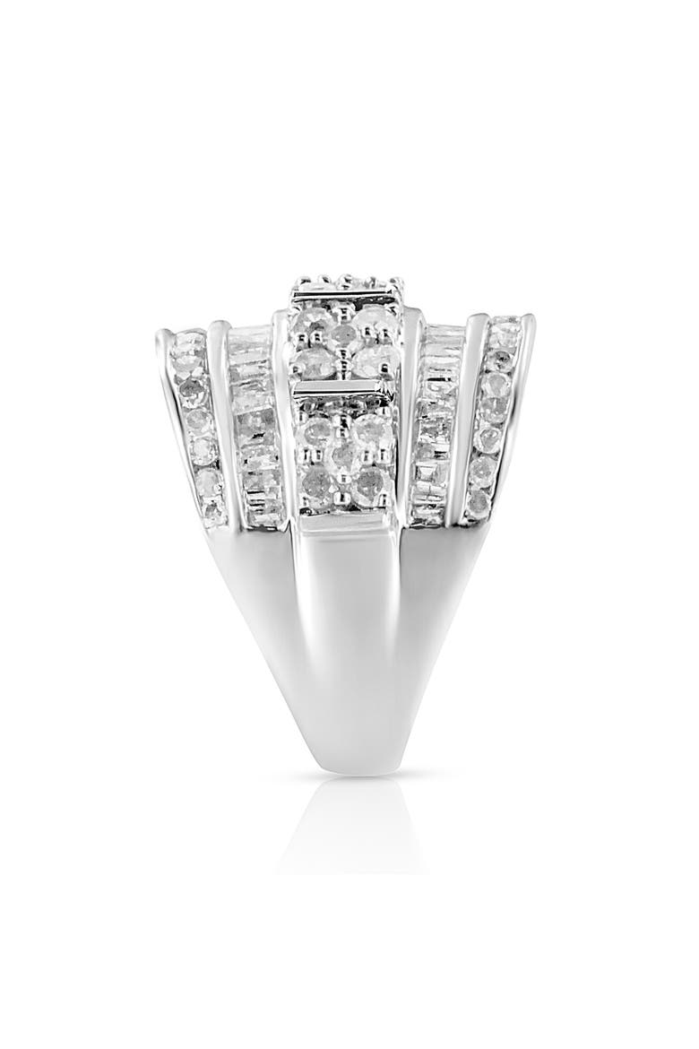 Silver 2.0 Cttw Round & Baguette Diamond Multi-Row Tapered Cocktail Ring, Alternate, color, White