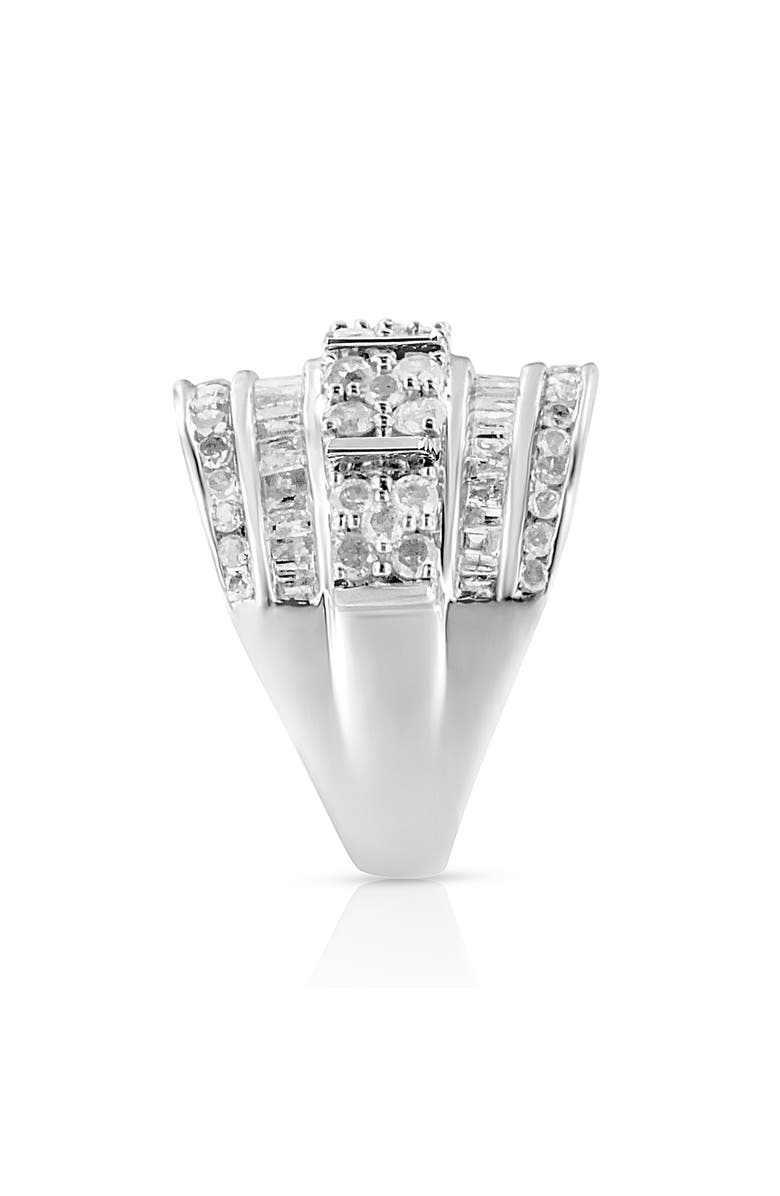 Haus of Brilliance Silver 2.0 Cttw Round & Baguette Diamond Multi-Row Tapered Cocktail Ring, Alternate, color, White