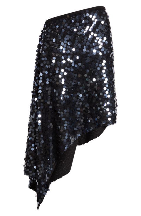 Delania Sequin Draped Asymmetrical Skirt