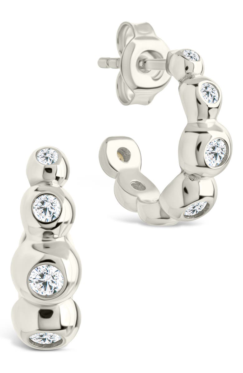 Sterling Forever Maison Cubic Zirconia Bubble Micro Hoop Earrings, Main, color, Silver