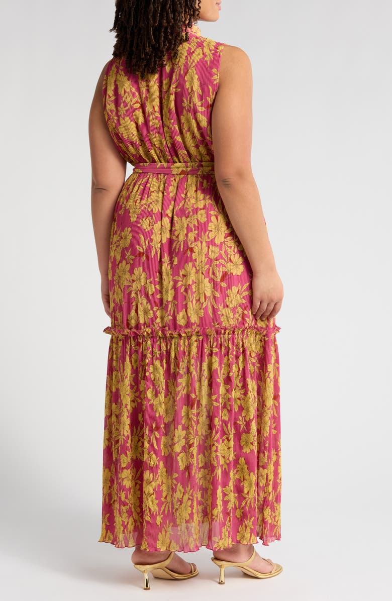 MELLODAY Floral Plissé Maxi Dress, Alternate, color, Magenta Gold Print
